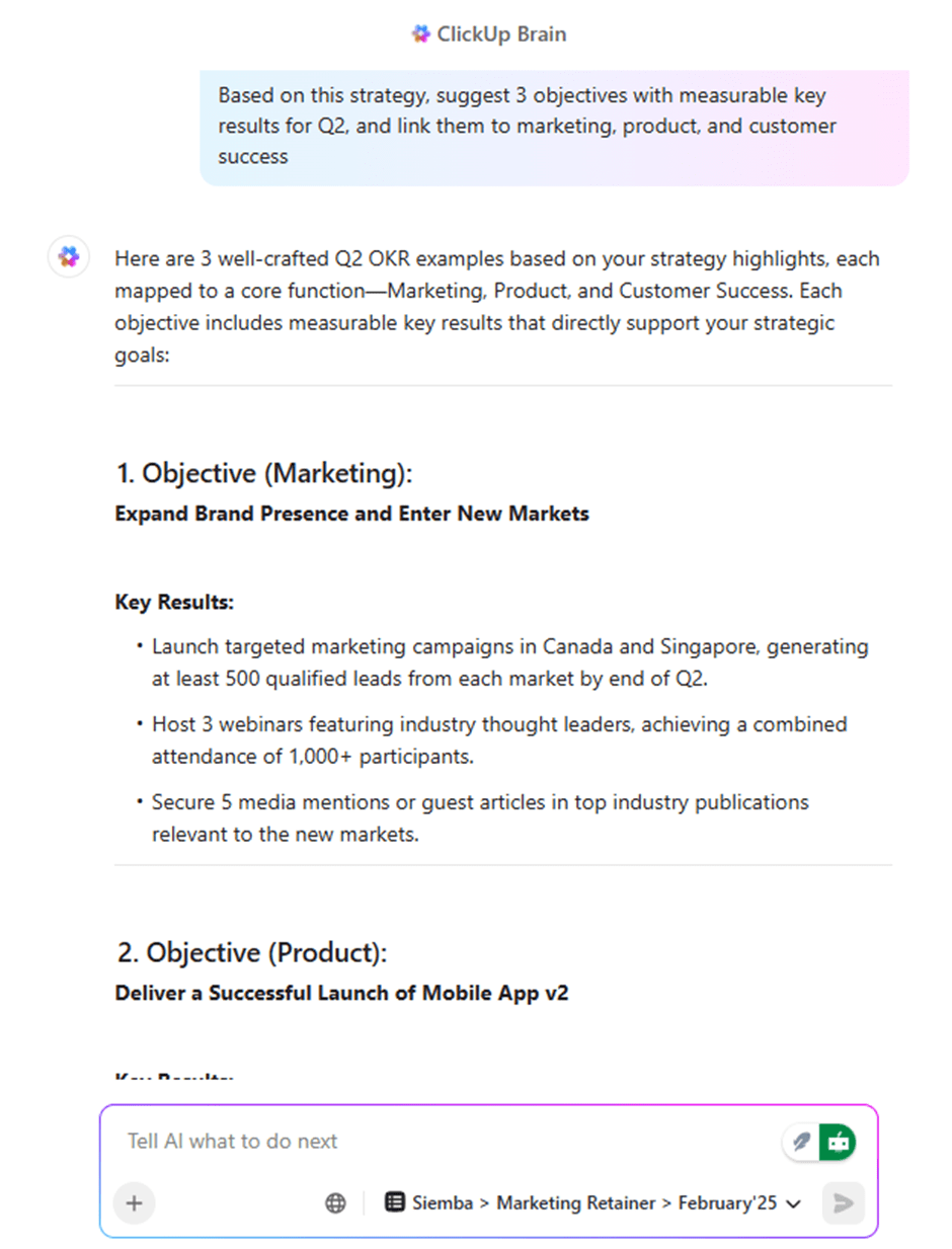 ClickUo Brain: pm software built around okr workflows