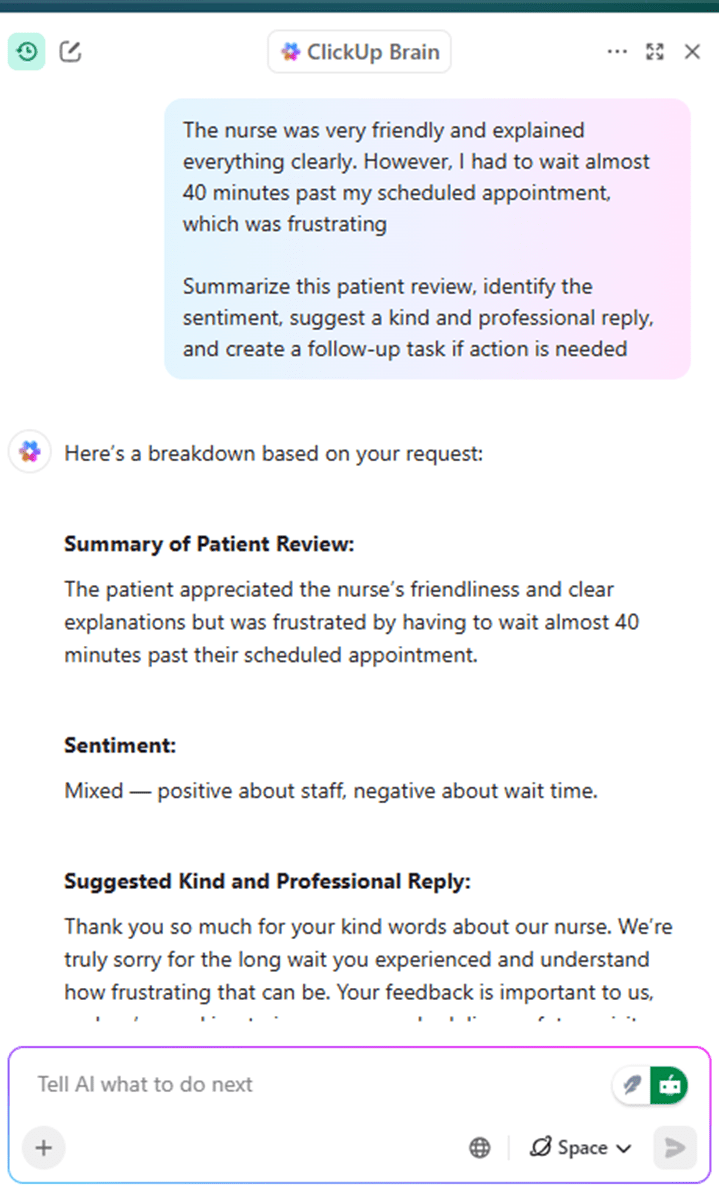 ClickUp Brain: marketing strategies for doctors