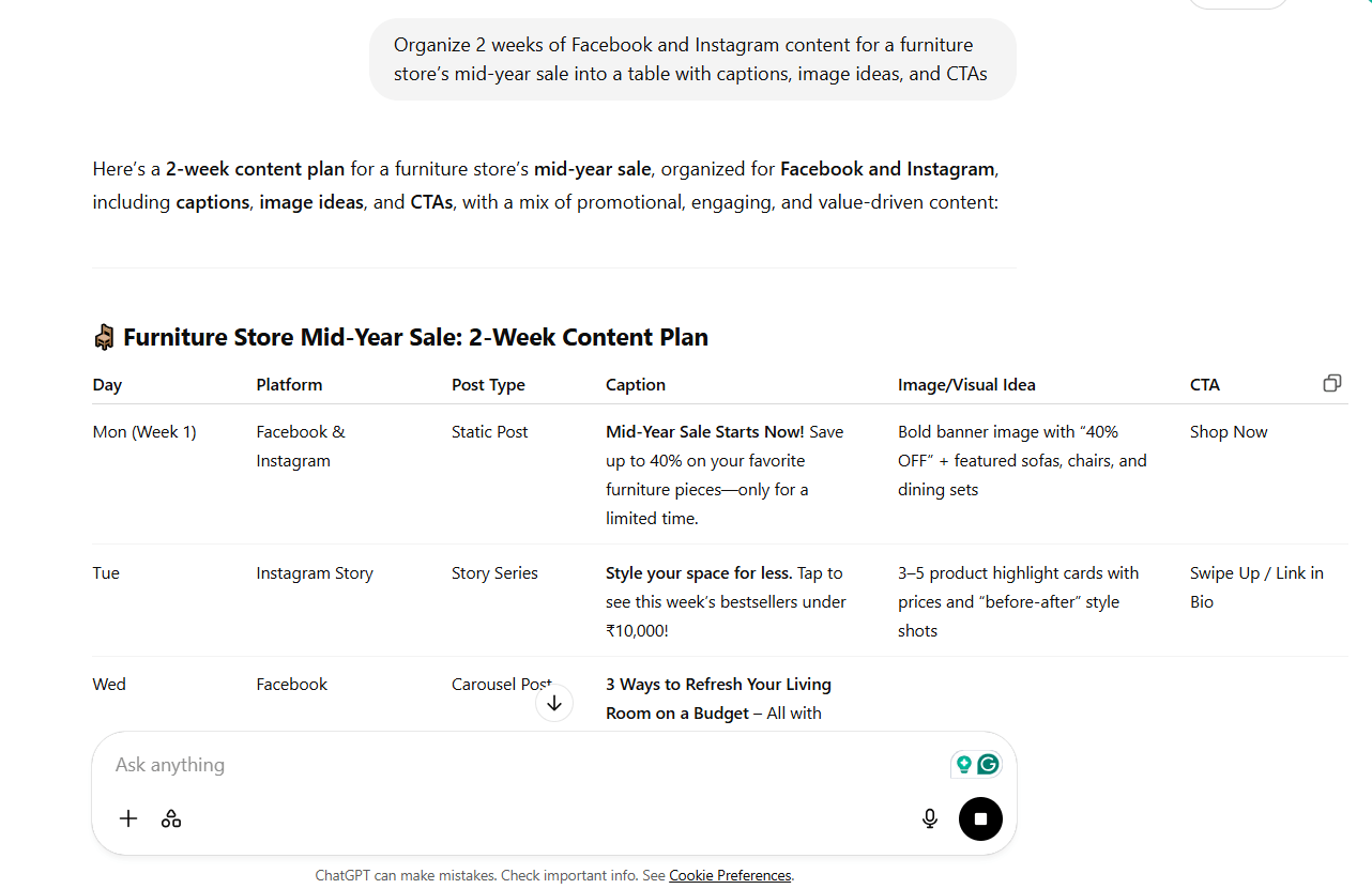 ChatGPT Prompt 4: how to create a social media calendar with chatgpt