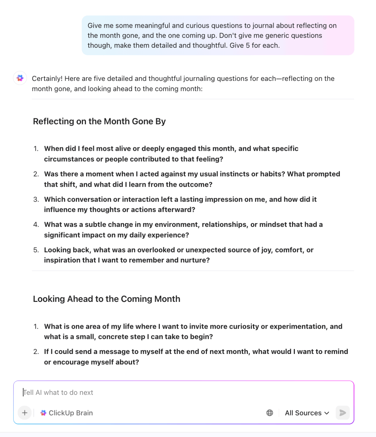 ClickUp Brain - Vragen voor je dagboek