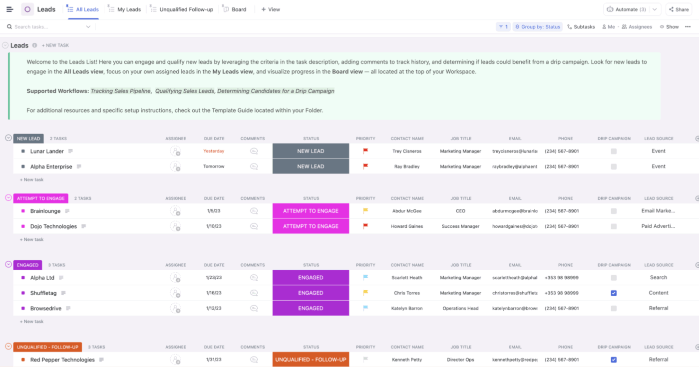 ClickUp CRM: Ideal Client Roster