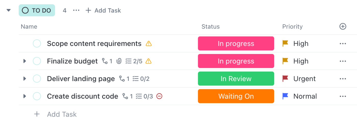 Statut personnalisé ClickUp :