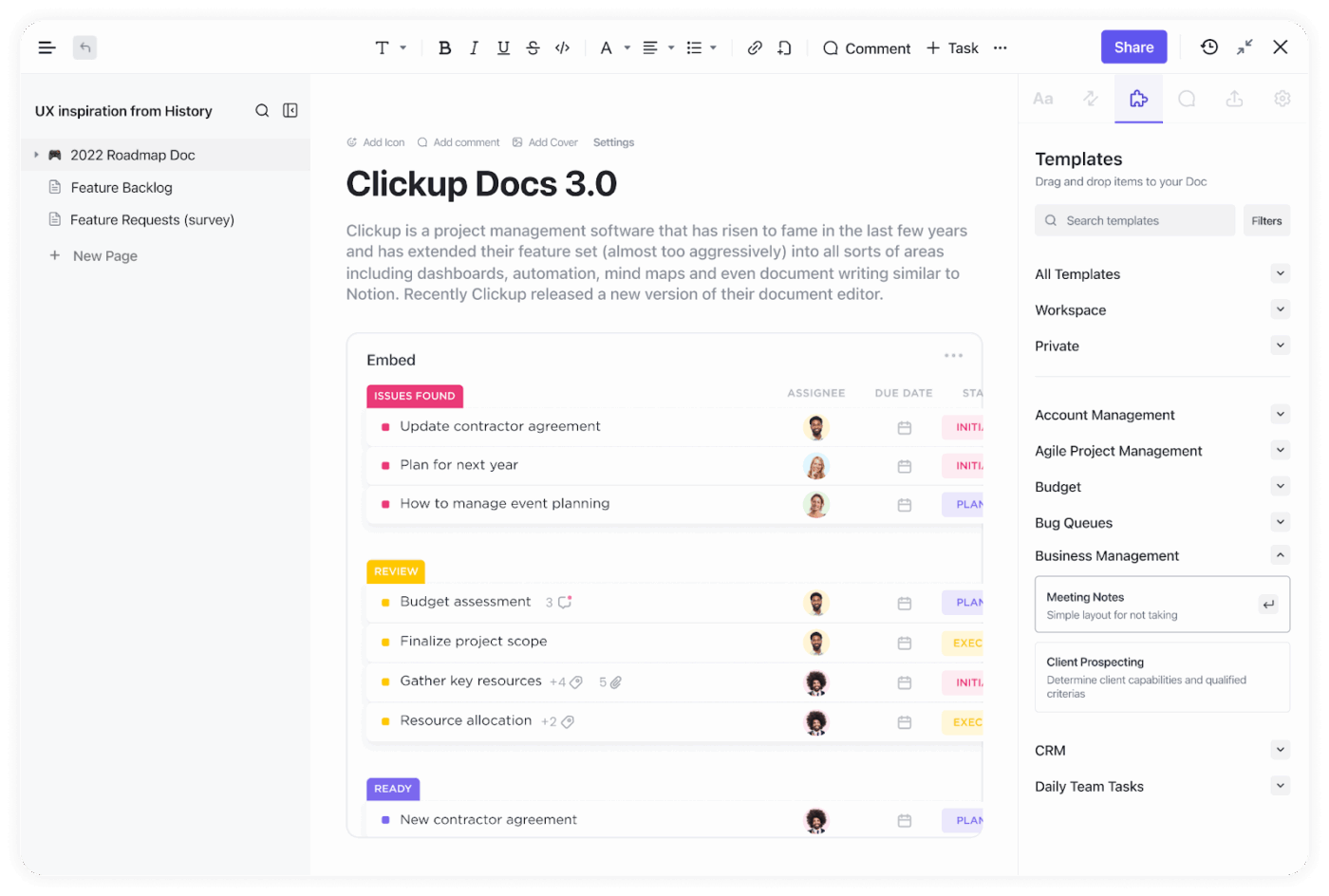 ClickUp Docs: how to create a social media calendar with chatgpt