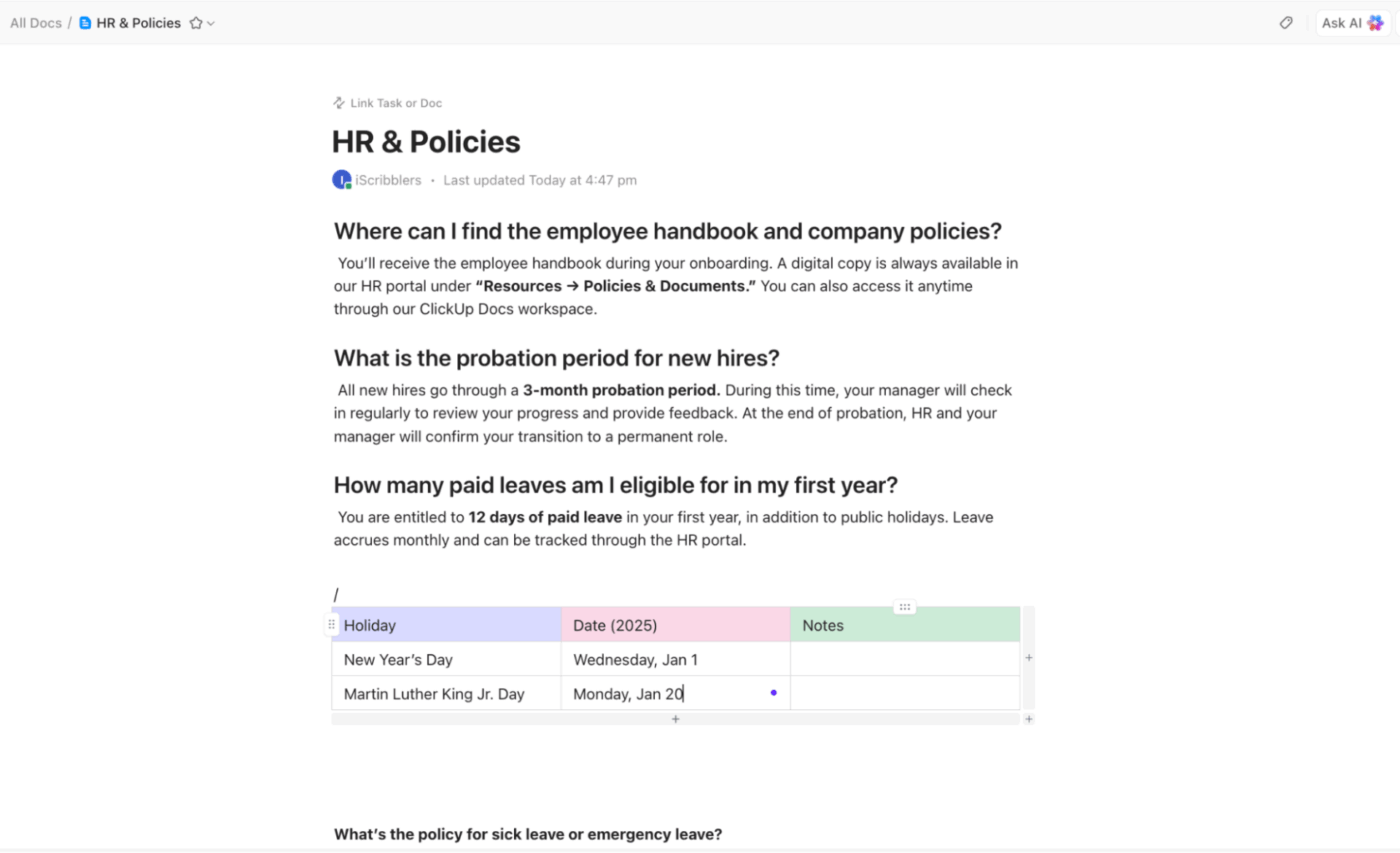 Crie perguntas frequentes no Docs