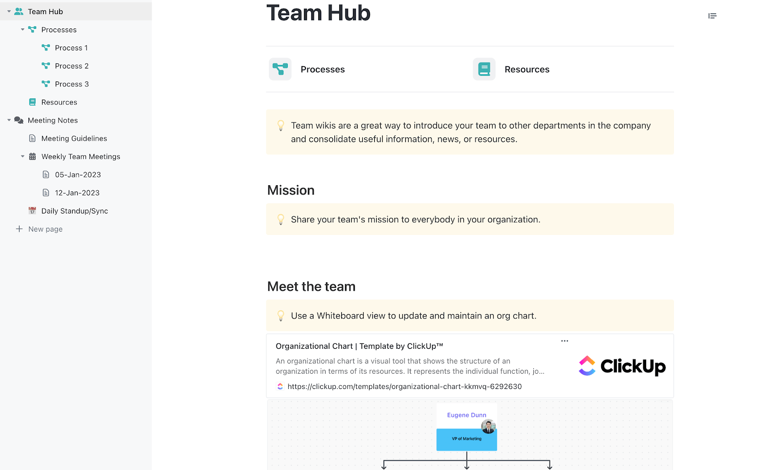 ClickUp Team Docs Template: Share team notes project briefs and resources in collaborative docs
