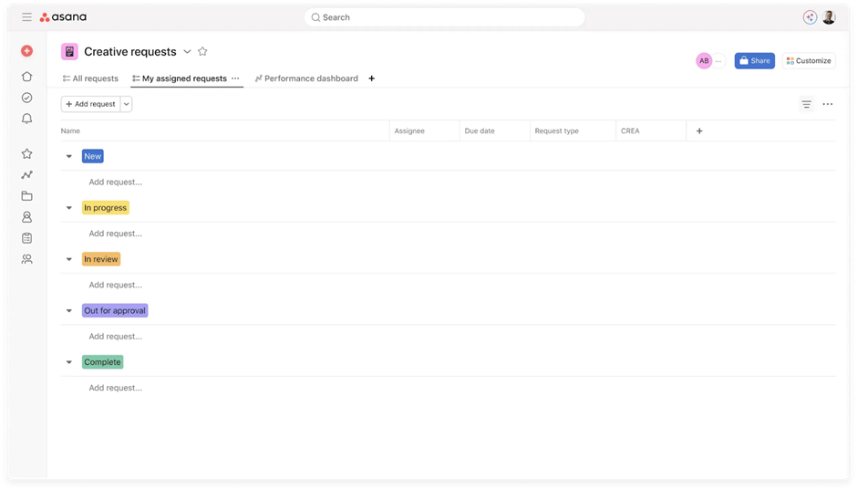 Creative Requests Template by Asana: asana website project template