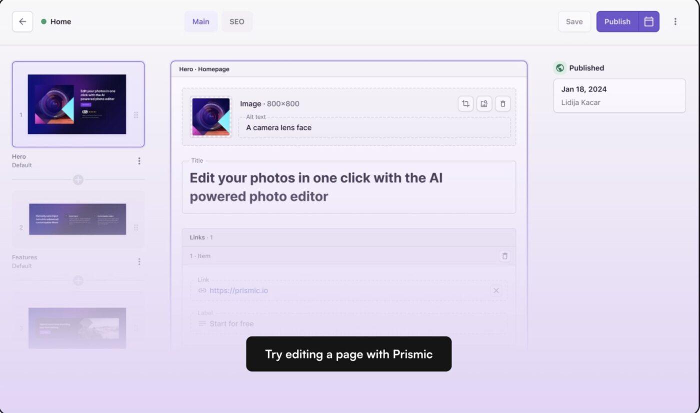 Prismic (Best for marketing-focused content management)