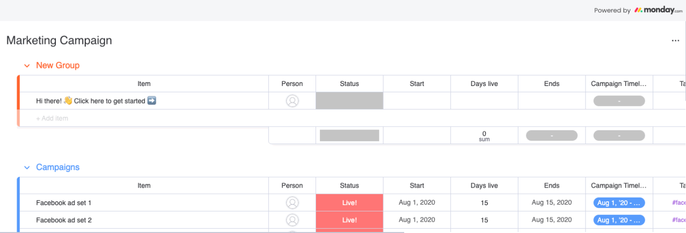 Monday.com : Monday.com event planning template