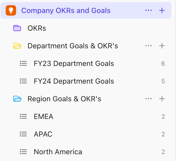 OKR workflow in ClickUp: pm software built around okr workflows
