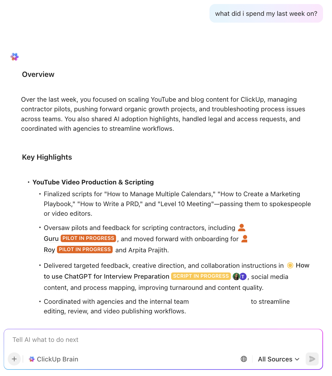 Tmetric alternatives: ClickUp Brain