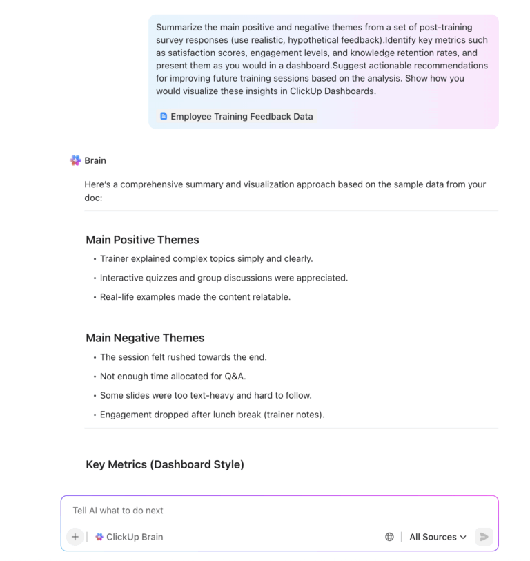 ClickUp Brain for feedback analysis