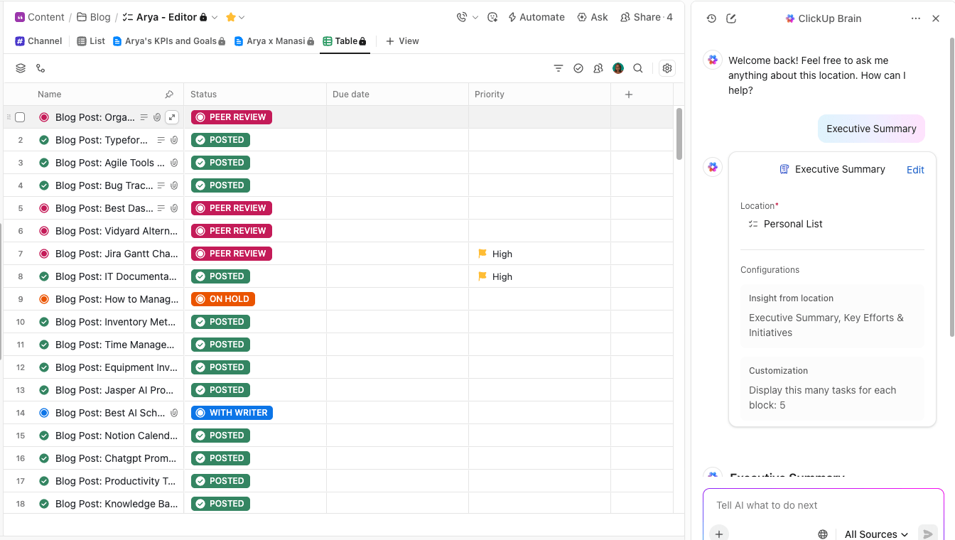 Table in ClickUp with AI