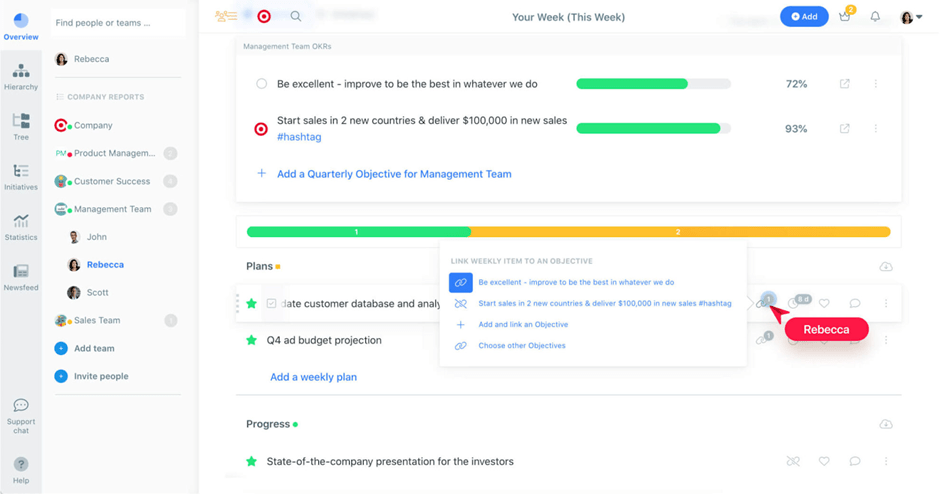 Weekdone (Best for quarterly OKRs and weekly team updates): pm software built around okr workflows