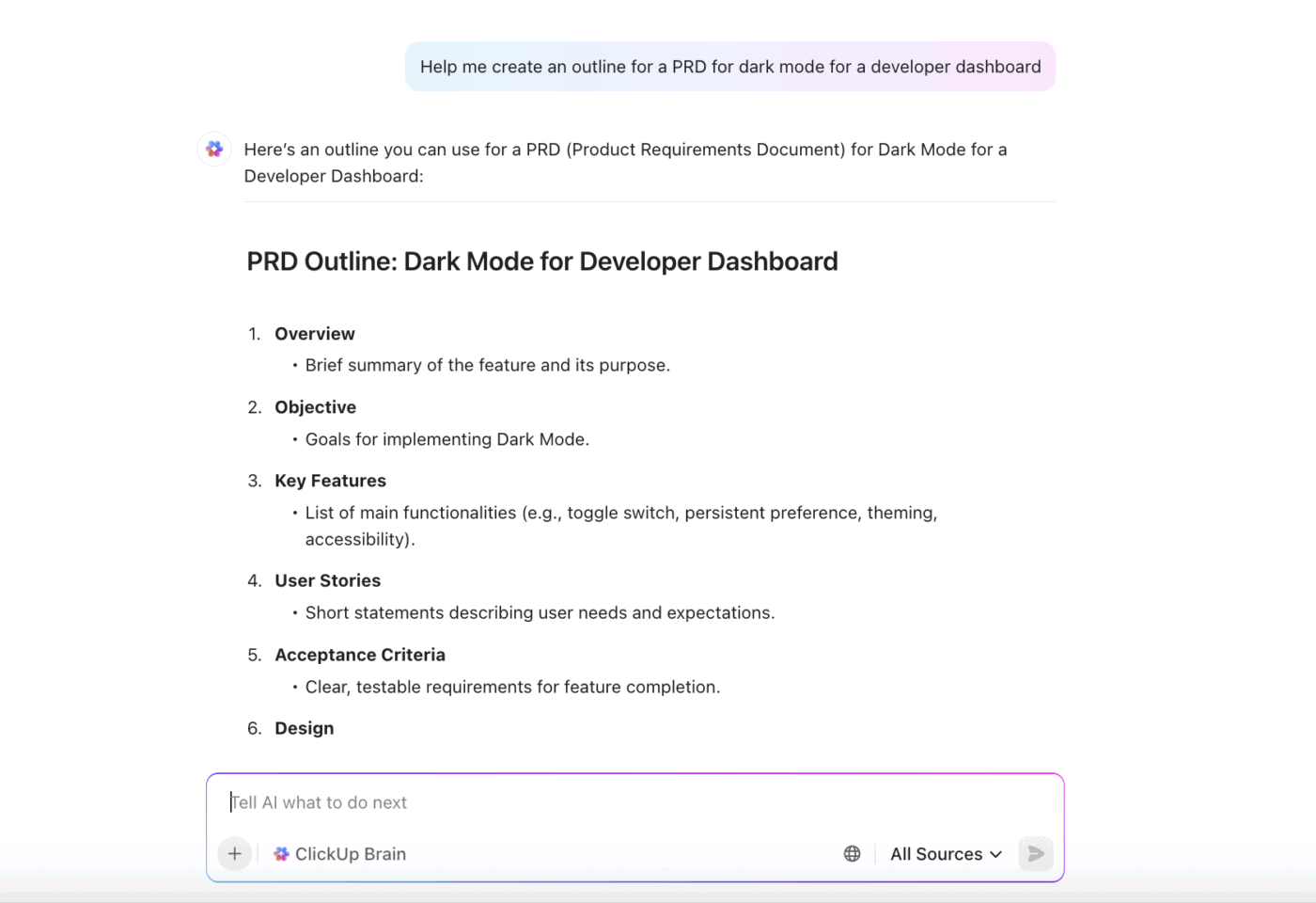 AI-generated PRDs and more with ClickUp Brain