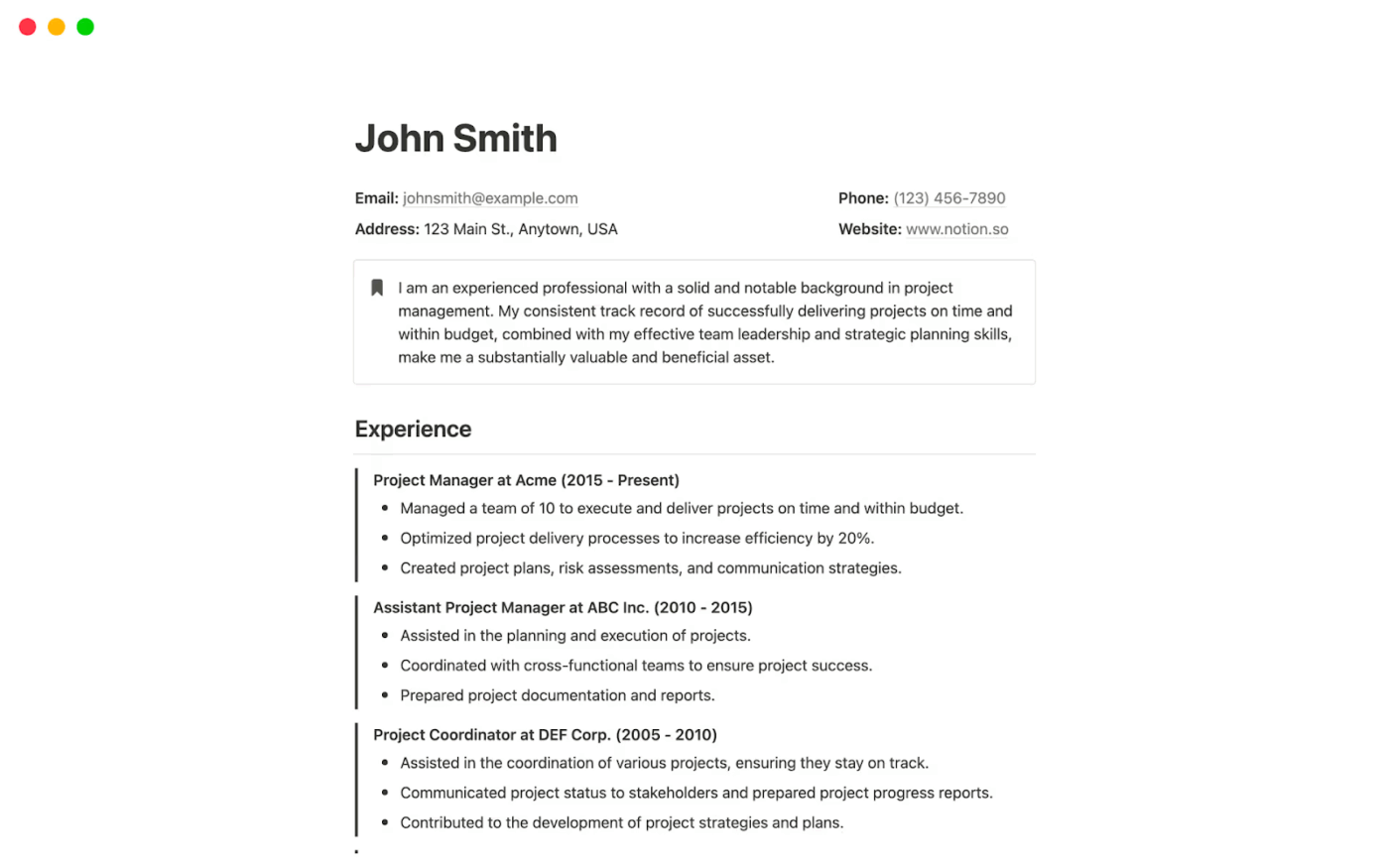 Modelo de currículo profissional do Notion: modelo de acompanhamento de candidaturas de emprego do Notion