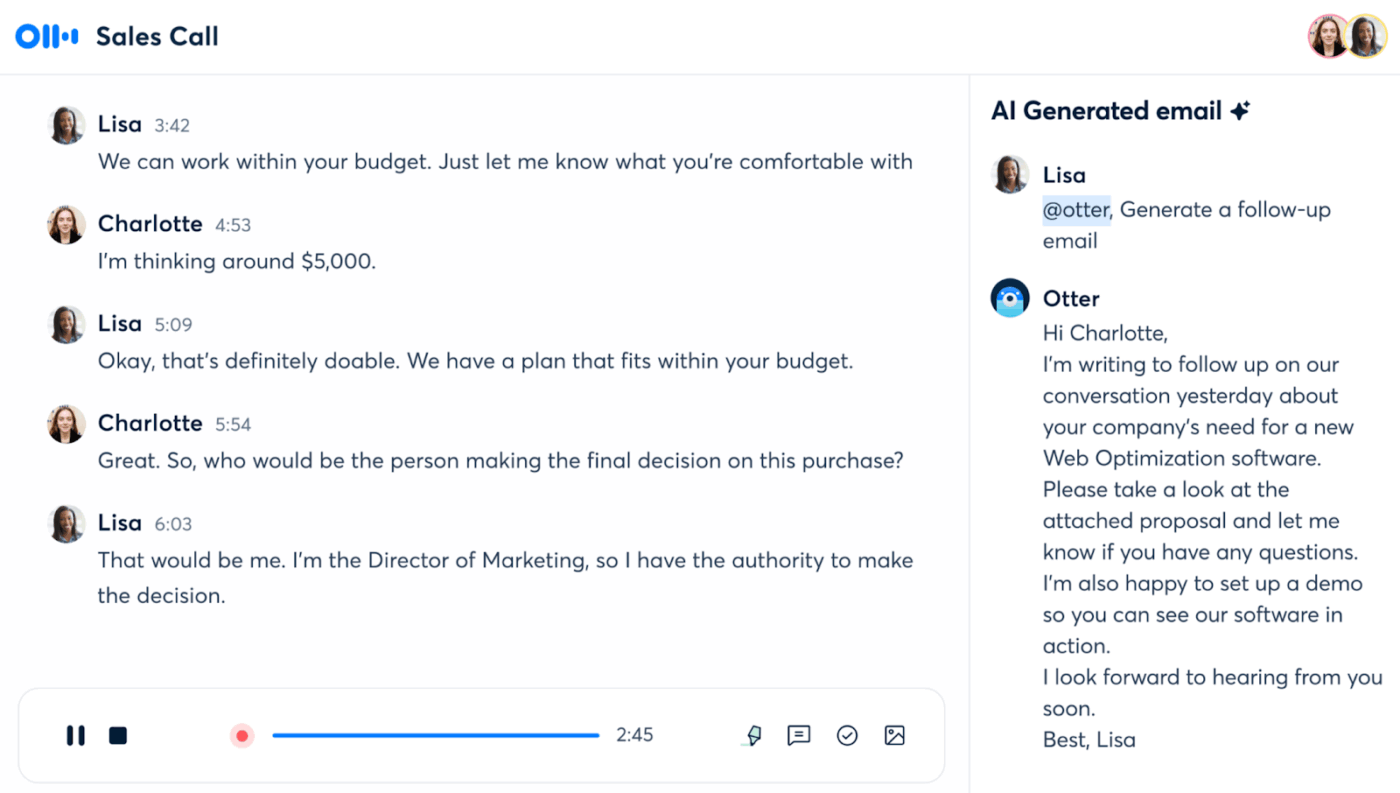 Otter.ai: Retain and search conversational memory from meetings lectures and calls