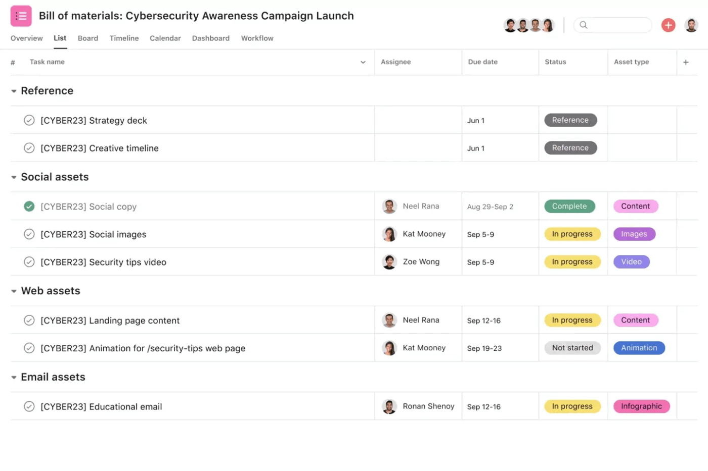 Asana Marketing Templates: Design Project Plan Template