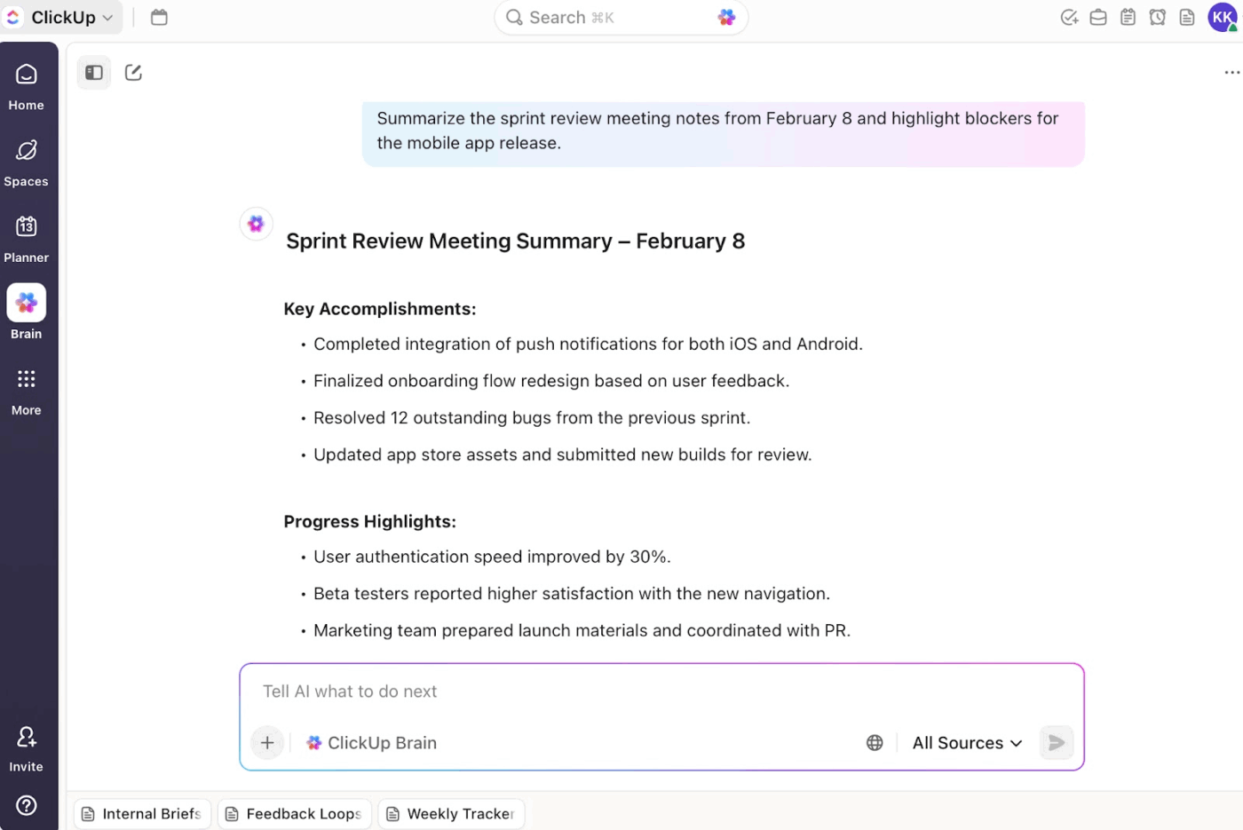 ClickUp Brain: Feature-rich extension equipped with AI