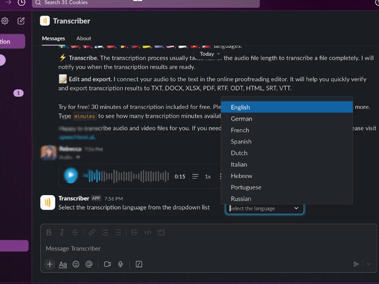 Choose transcription language for users