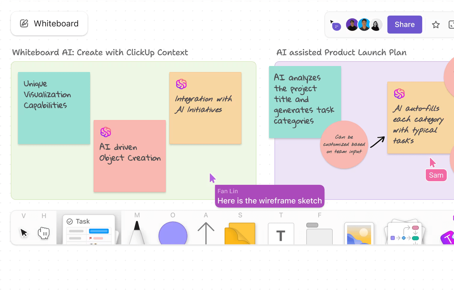 ClickUp Whiteboards: Structure goals and supporting visuals on digital boards for clarity