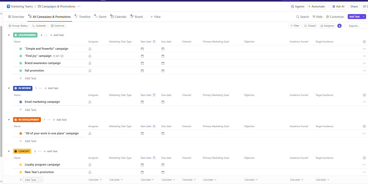 Asana Marketing Templates: ClickUp Marketing Teams Template