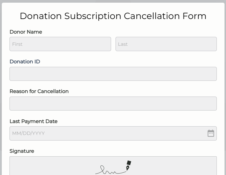 Donation Subscription Cancellation Form Template by 123FormBuilder