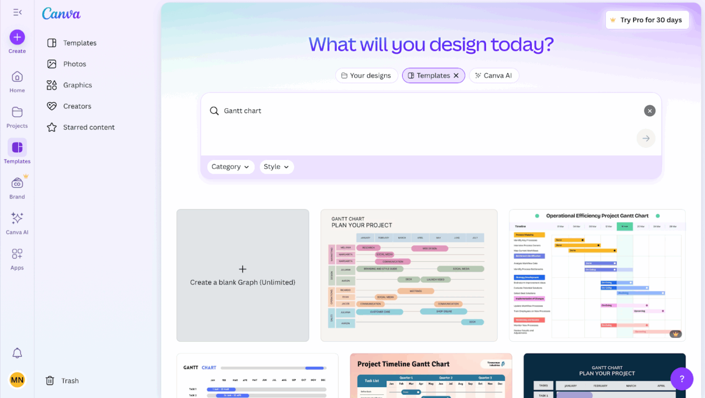 Choose from multiple free Gantt chart template options