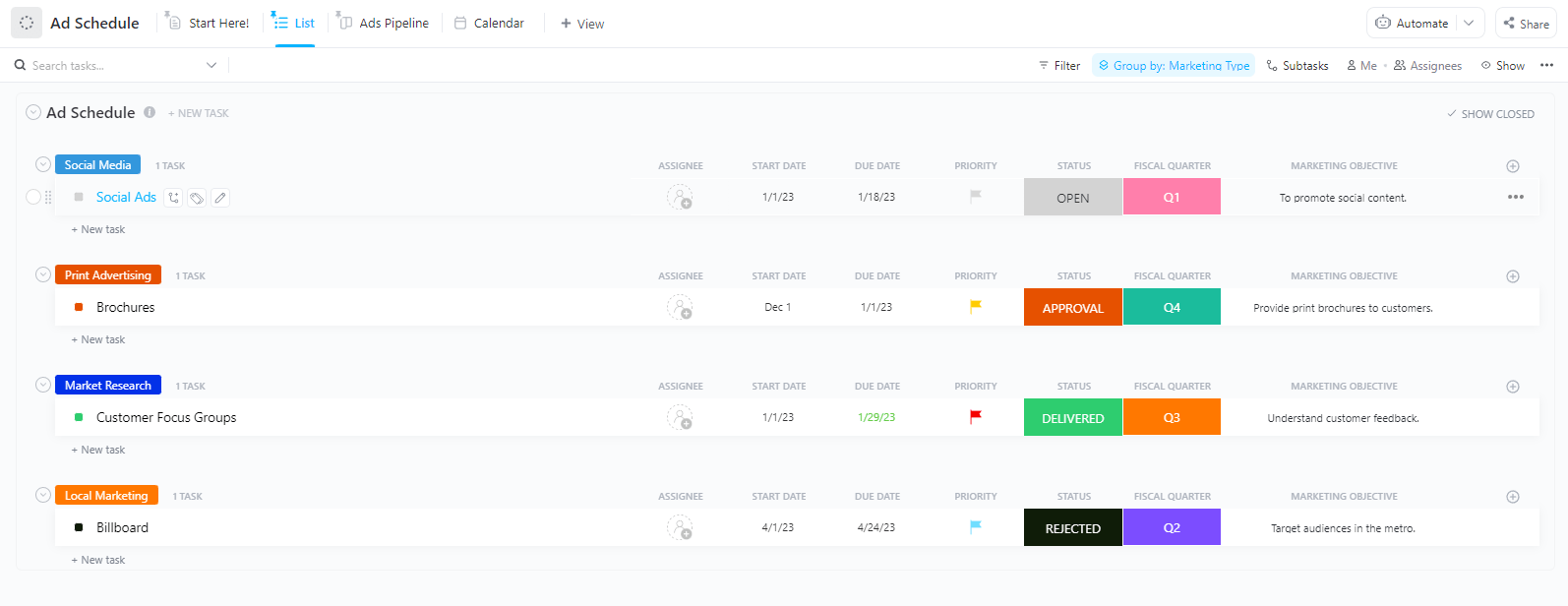 ClickUp Ads Schedule Template
