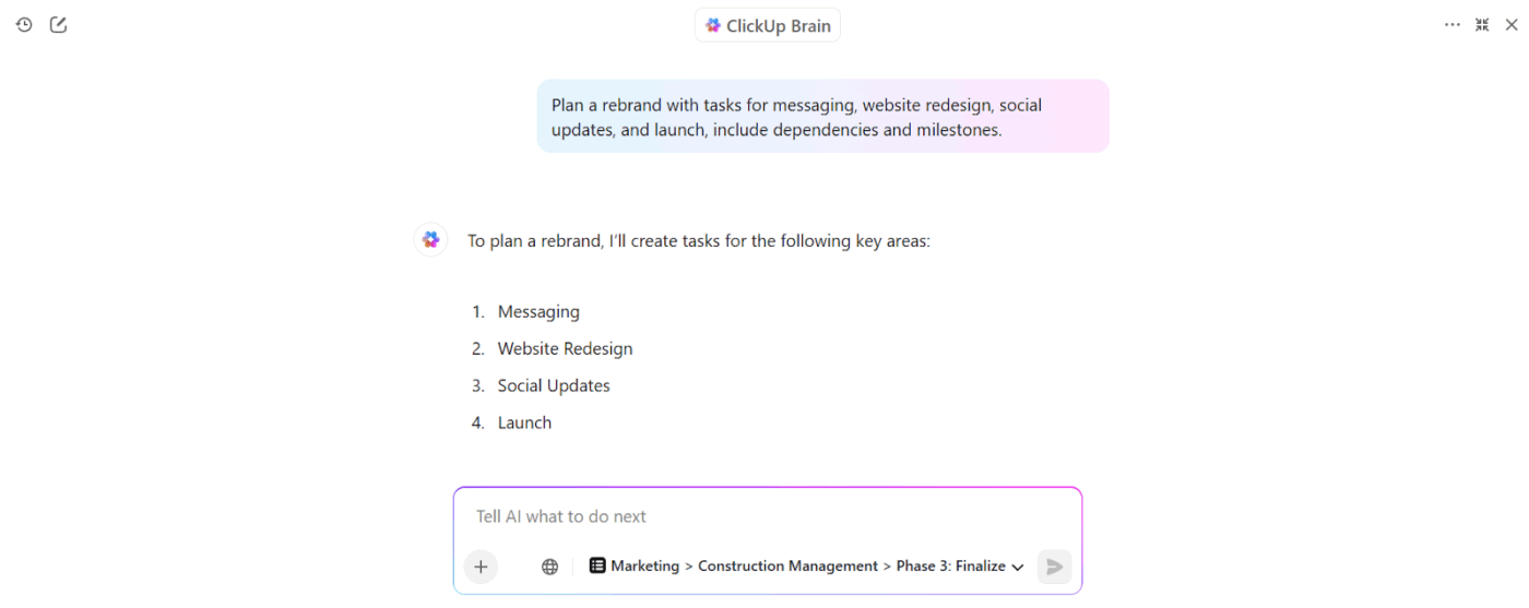 ClickUp Brain: AI-assistant to help project planning