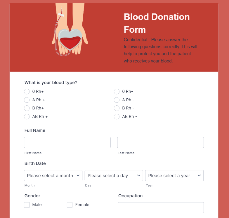 Blood Donation Form Template by Jotform