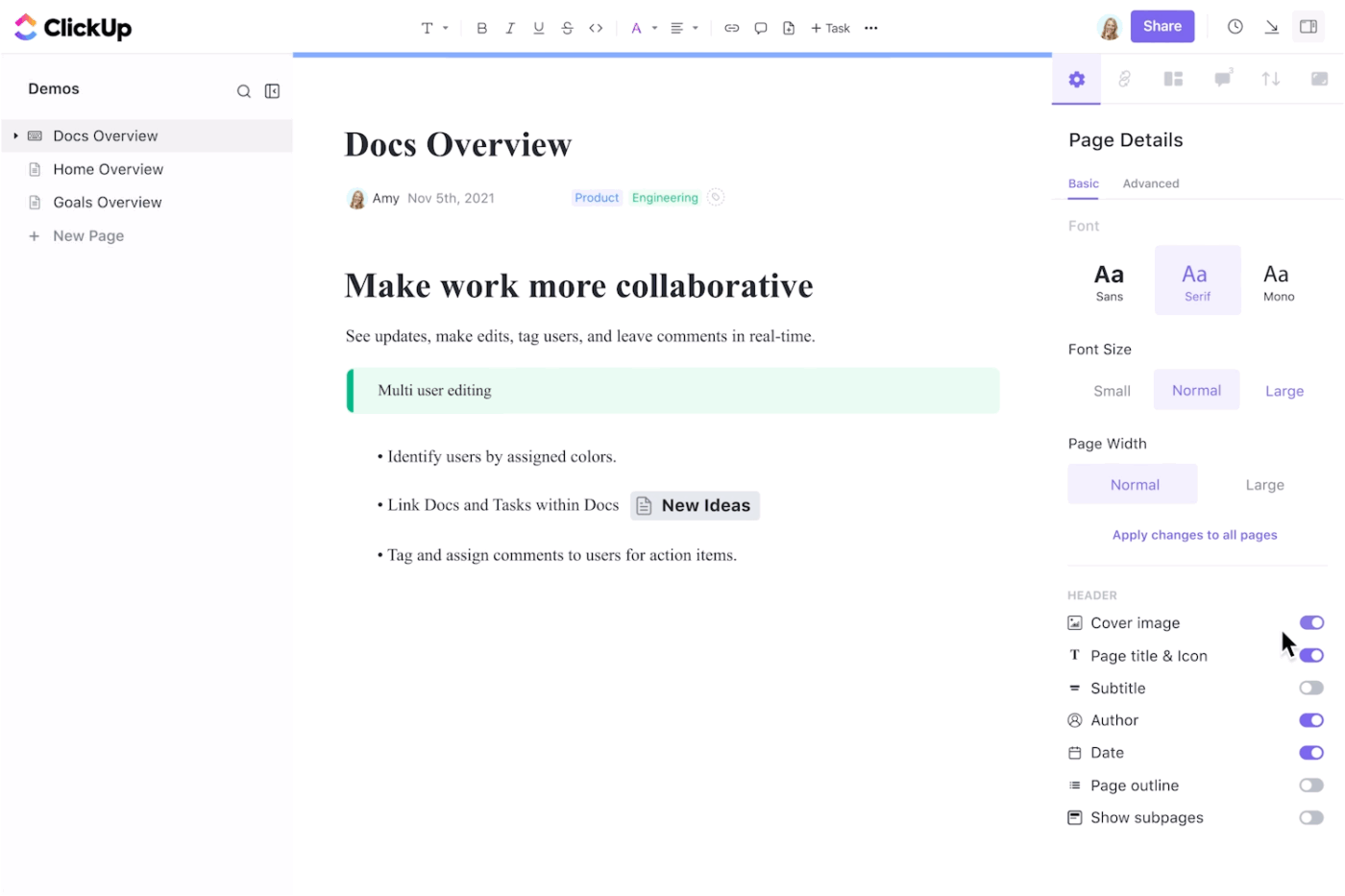 ClickUp Docs: Organize sales battlecard examples