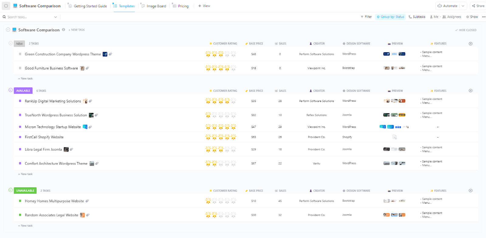 ClickUp Software Comparison Template: Create effective battlecards with key information