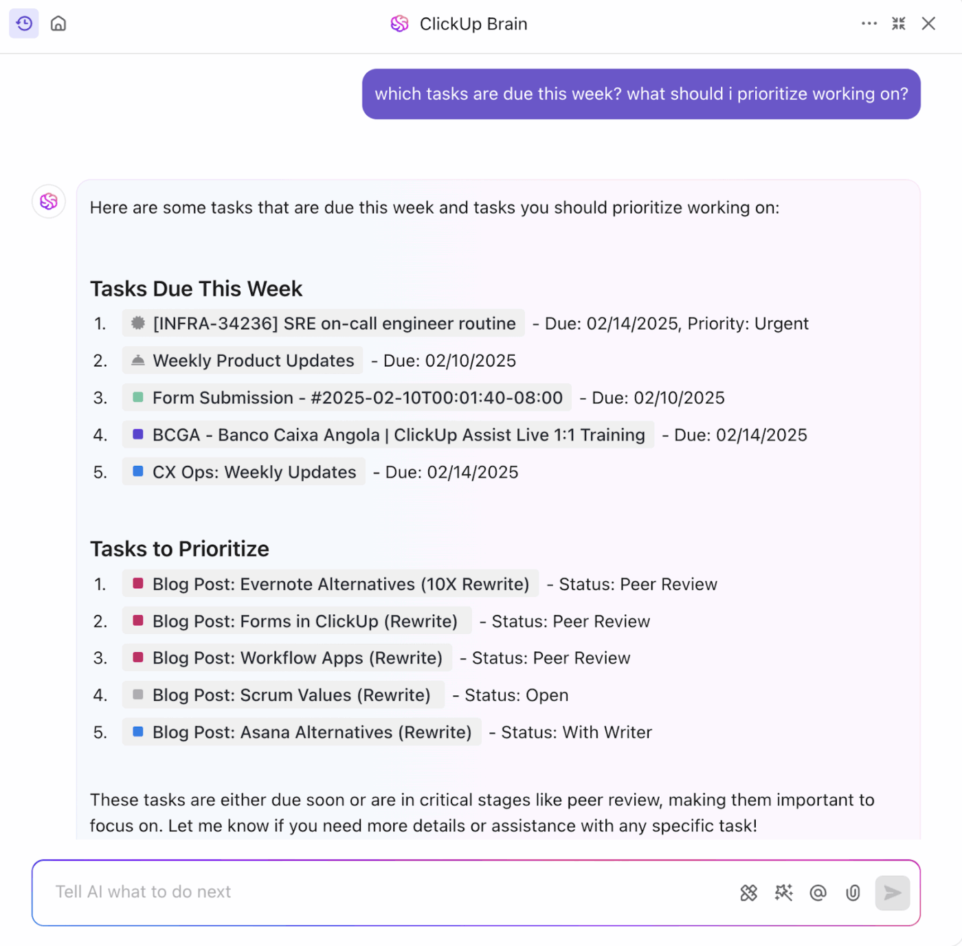 Modello di project management Smartsheet: ClickUp Brain