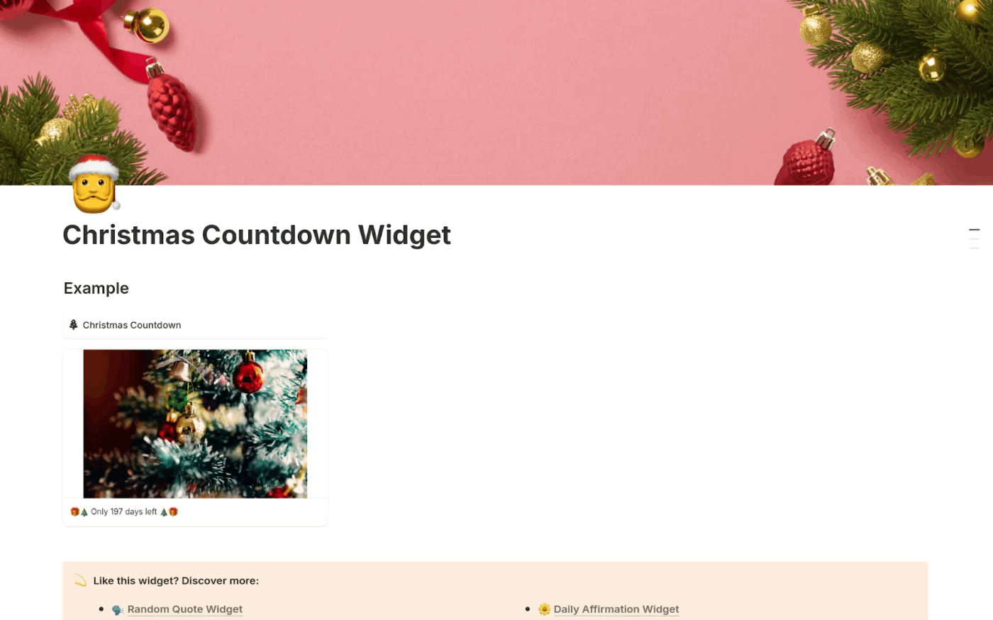 Notion Christmas countdown widget plugin for your workspace
