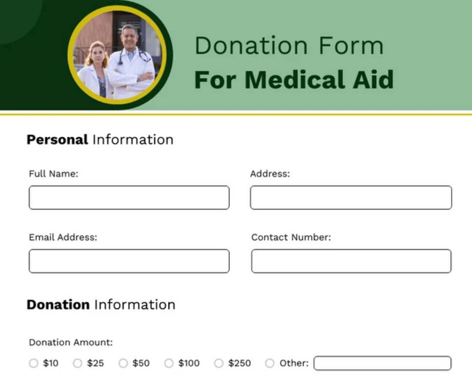 Donation Form for Medical Aid Template by Venngage