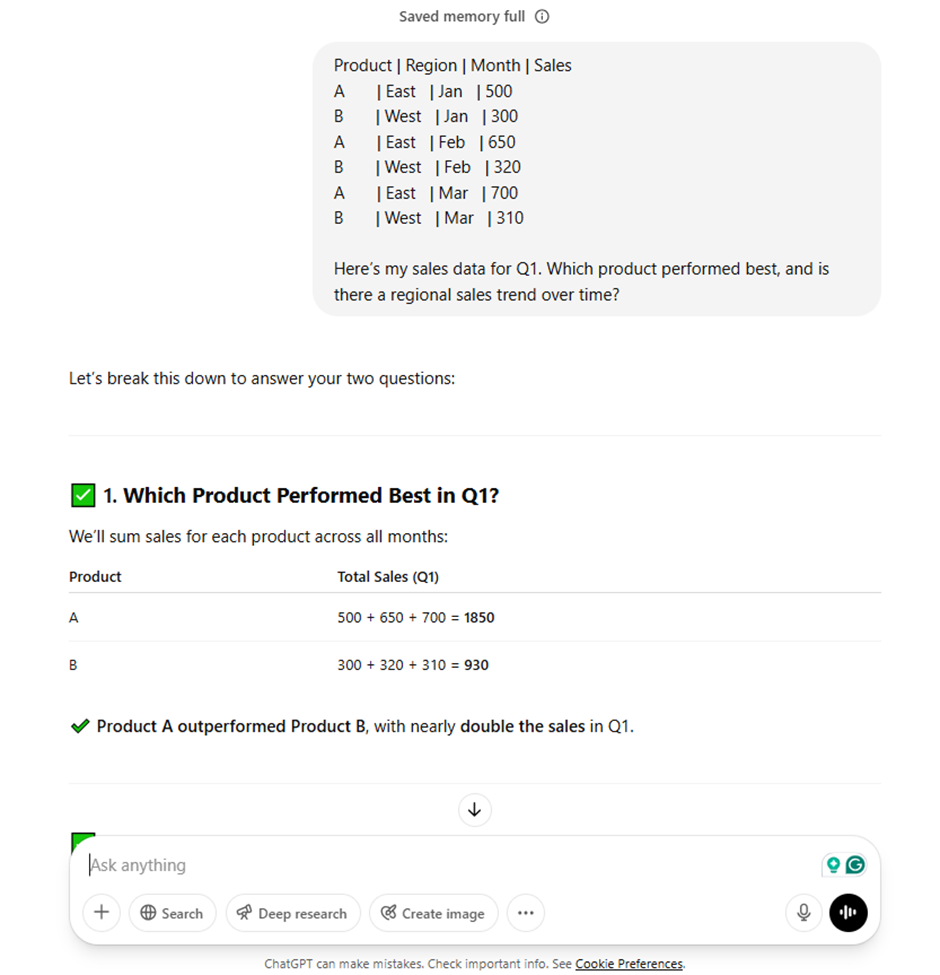 Paste tabular data into ChatGPT