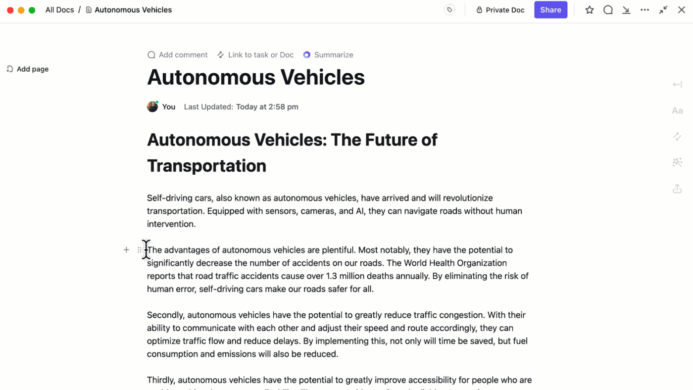 ClickUp Brain: Valuable tool for content editing