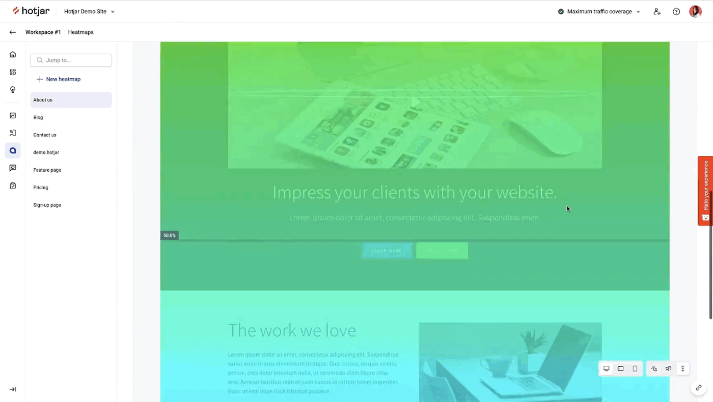 Hotjar: Content audit tool with heatmaps and session recordings