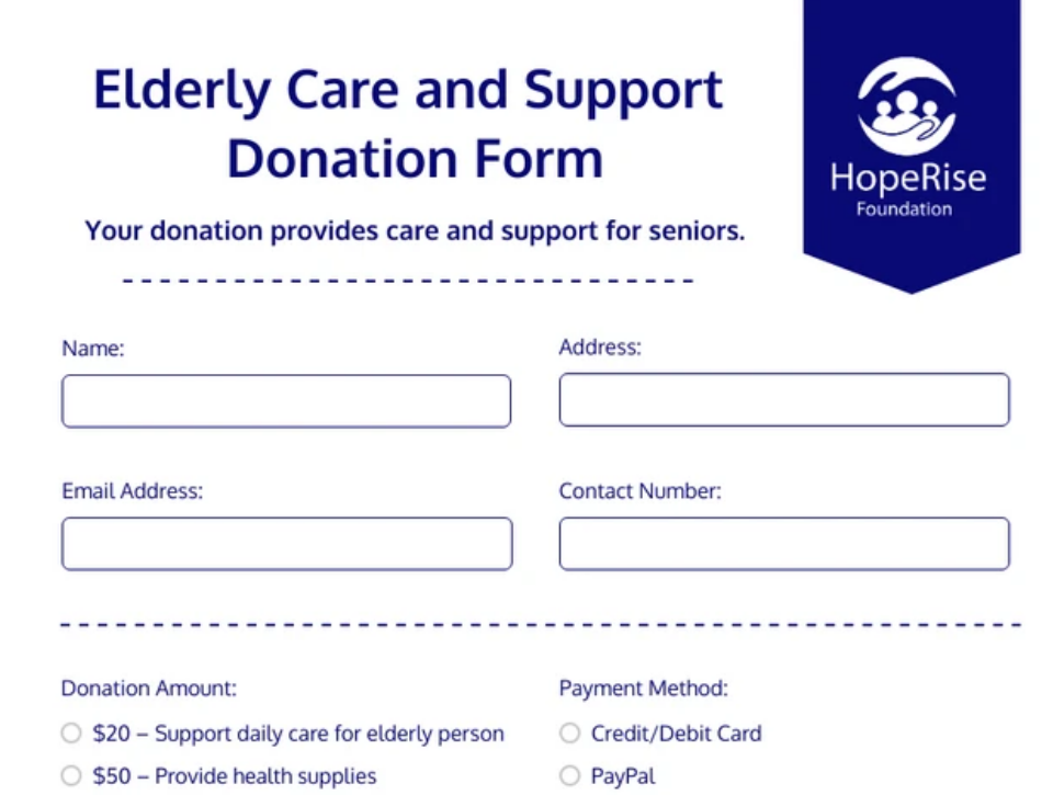 Elderly Care and Support Donation Form Template by Venngage