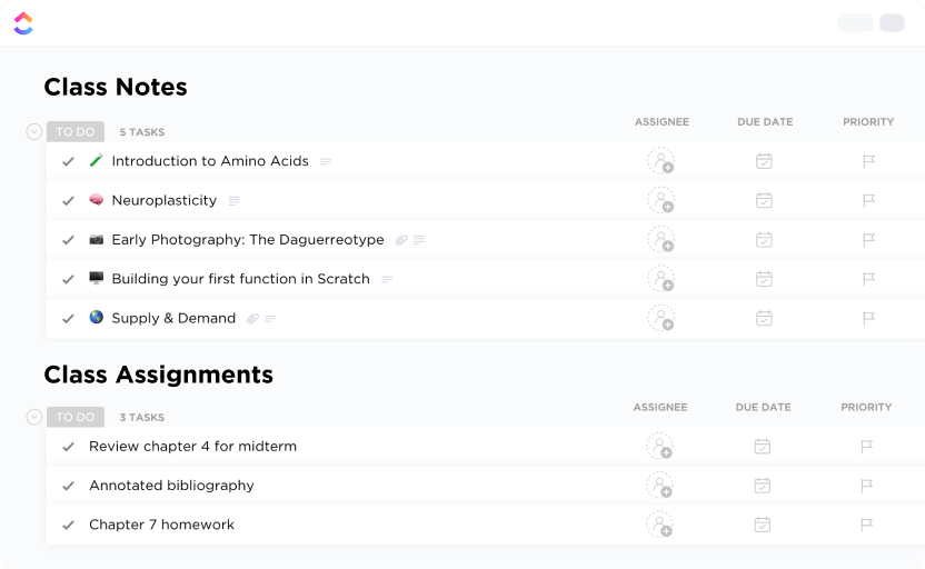 ClickUp Student Template: Centralize student tasks and assignments in one sheet  using this assignment tracker with automations