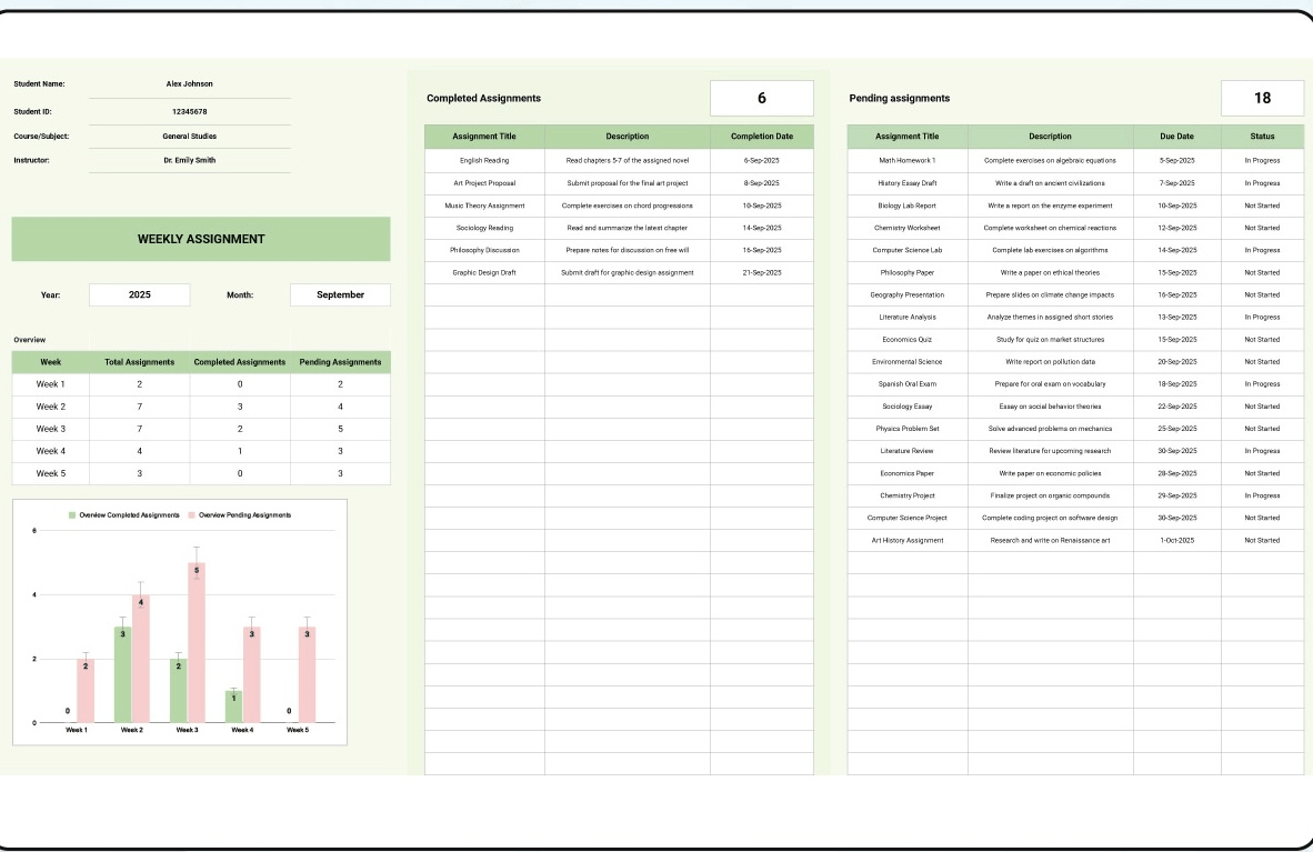 Weekly Assignment Template by Template.net: Plan weekly assignments and deadlines with value and significance in each cell
