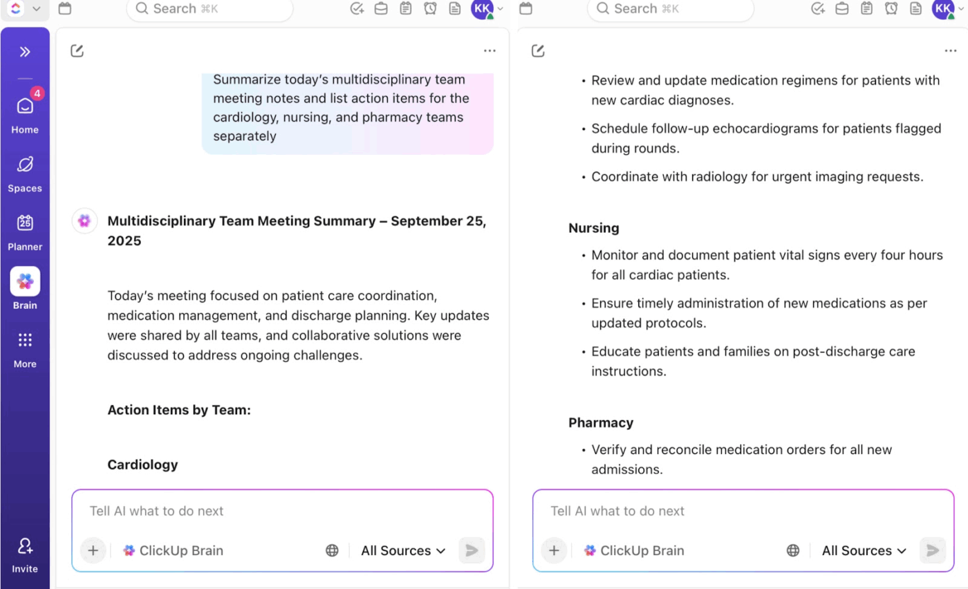 ClickUp Brain: Ask questions about hospital policies or get all patient information
