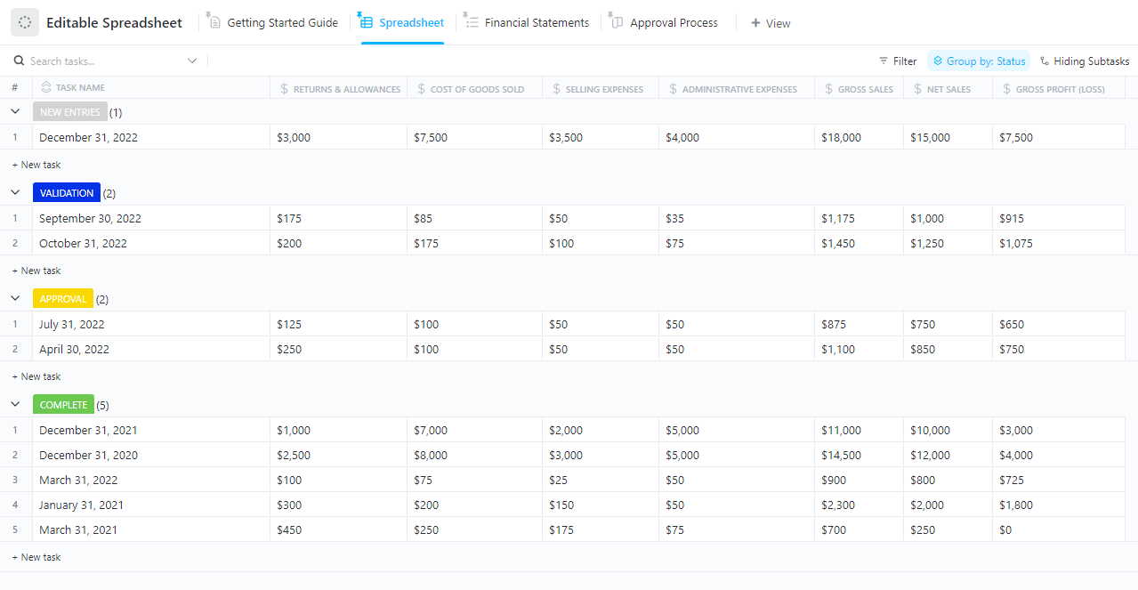 ClickUp Editable Spreadsheet Template for blood pressure readings