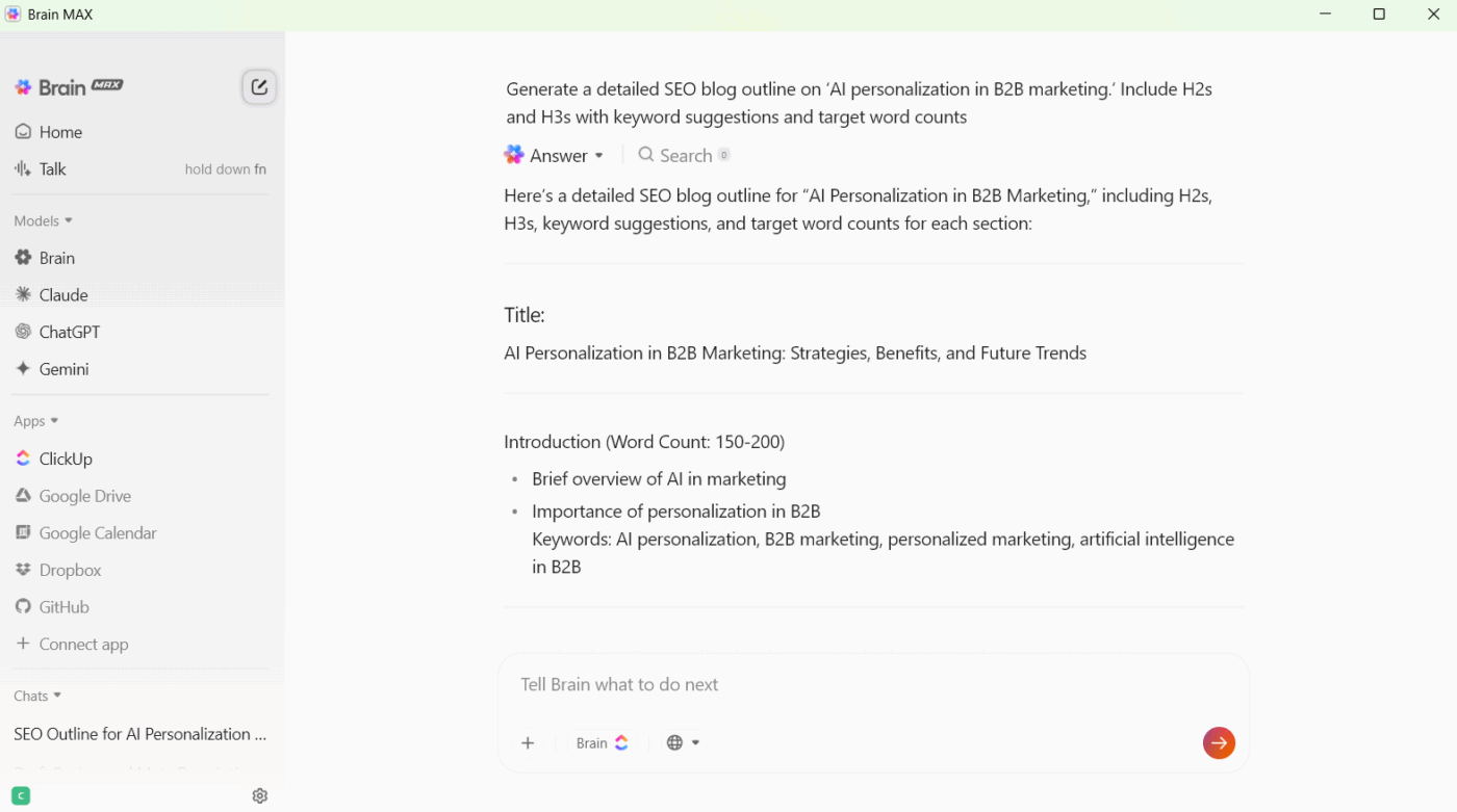 ClickUp Brain MAX: Best AI tool to generate human-like text with seamless integration in Google Drive