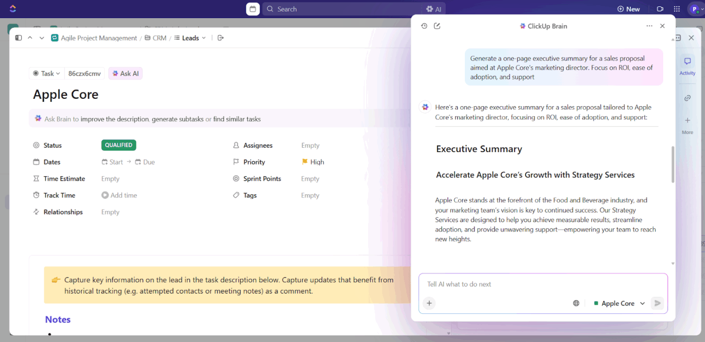 ClickUp Brain: Use large language models in your workspace