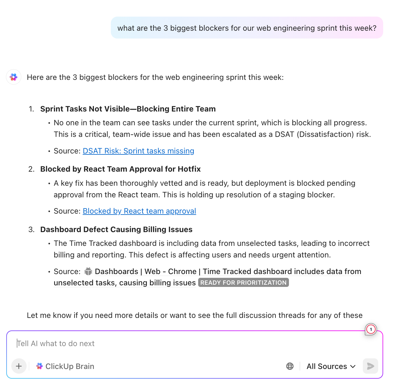 Consolidate and query institutional knowledge in one place with ClickUp Brain