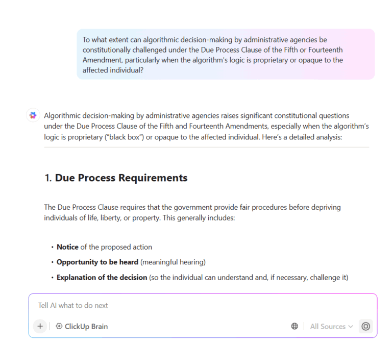 Ask ClickUp Brain your complex legal research questions