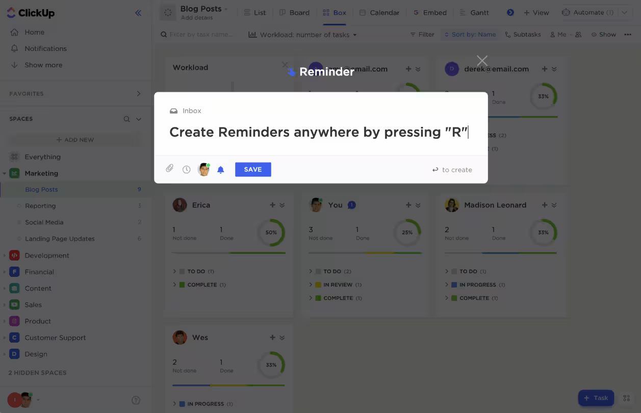 ClickUp Reminders: Set reminders for spaced practice