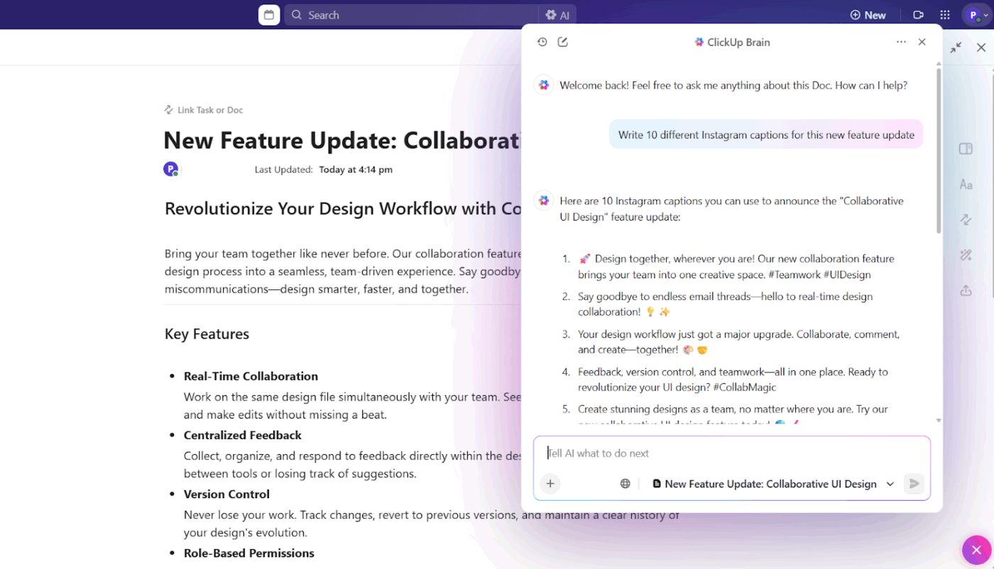 ClickUp Brain: Deliver tailored content for your marketing automation strategy