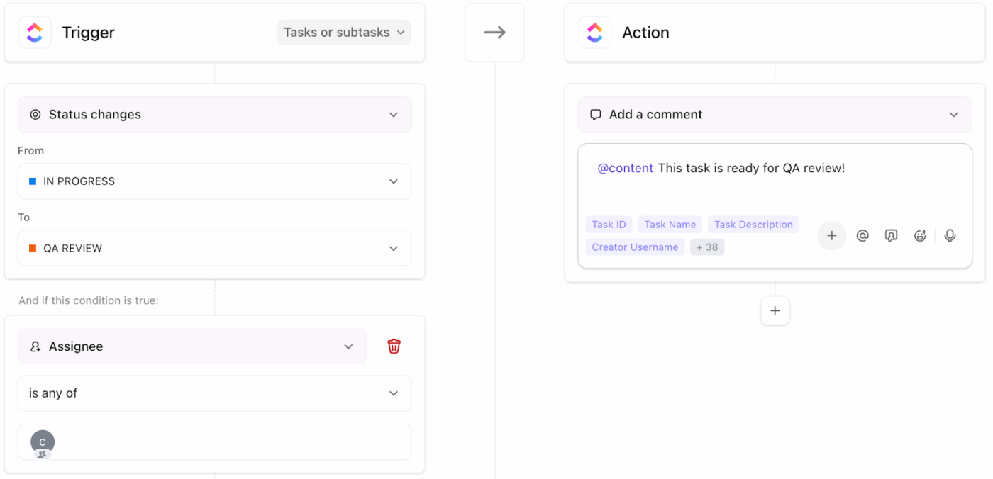 Automatisation ClickUp : créez un processus rationalisé en acheminant automatiquement les demandes vers les bons réviseurs et les bonnes équipes.